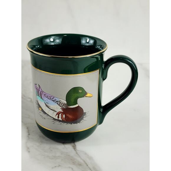 Otagiri Mallard Duck Coffee Mug Teacup 9oz Green Gold Trim Gibson 4" Japan x4 - Picture 7 of 16